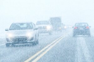 Cars driving in snow in Greenville, SC